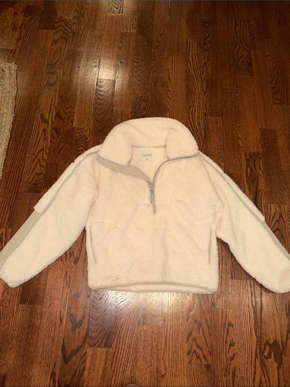 Abercrombie & Fitch Cream Sherpa Quarter-Zip Hoodie